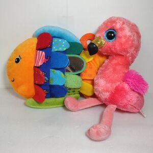 Colorful Plush Fish and Flamingo Toy Set